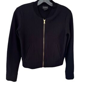 Club Monaco ribbed bomber jacket. Black with gold zipper. Size XS